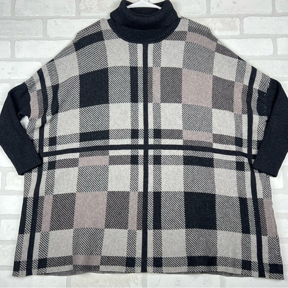 Joseph A. Plaid Turtleneck Sweater Black/Multi Long Dolman Sleeve Large - Picture 4 of 12